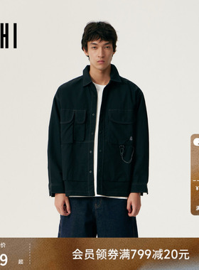 USHI悠时 男士小立领衬衫拉链半开襟设计利落线条微阔版型上衣