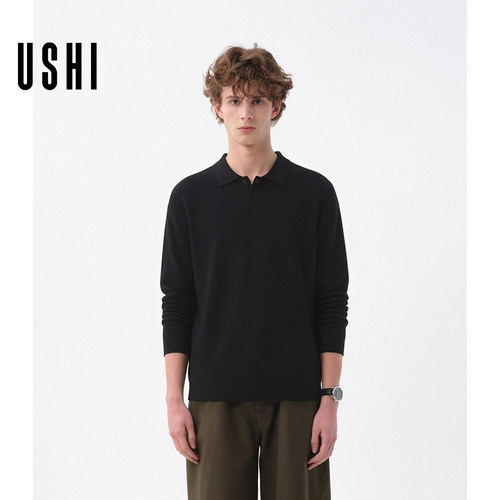 【商场同款】USHI悠时针织衫男长袖秋冬纯色简约亨利领毛衣打底衫