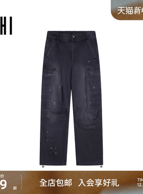 USHI悠时 男士泼墨工装裤多口袋设计重磅面料街头休闲长裤男