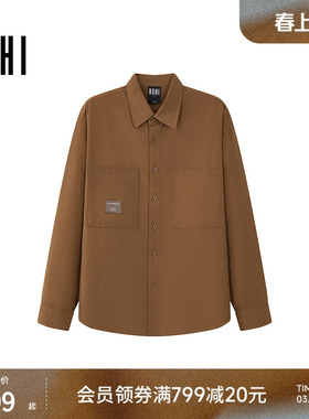 USHI悠时 斜纹肌理感双贴袋时尚休闲松弛长袖衬衫2026年春季男装