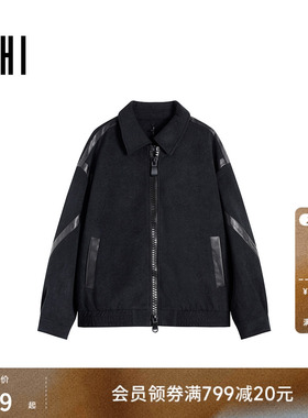 USHI悠时 机能风拼接夹克通勤休闲男士撞色线条多口袋翻领外套