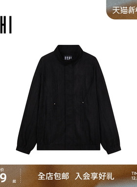 USHI悠时 黑色易搭时尚立领潮流拼接夹克通勤休闲户外舒适男装