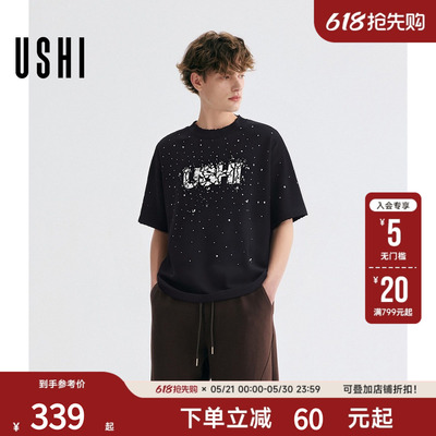 USHI悠时字母印花轻奢短袖T恤