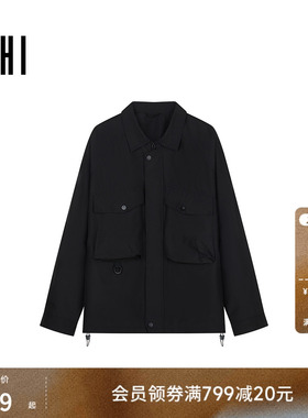USHI悠时防水多口袋简约舒适橡筋抽绳工装夹克外套男款