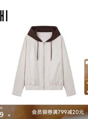 USHI悠时 复古时尚休闲仿麂皮绒撞色保暖舒适男装春季夹克外套