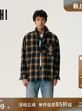 【明星同款】USHI悠时衬衫男2026春季衬衣外套复古格子上衣男装