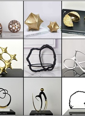 新中式创意几何铸铁摆件样板间y售楼处餐厅酒店博古架桌面装饰摆