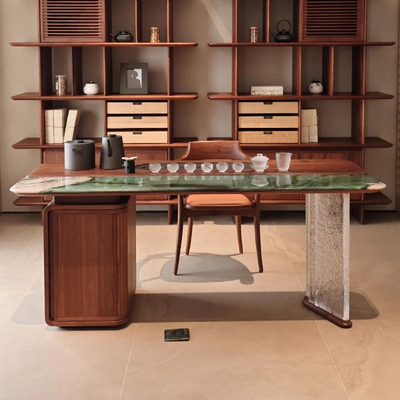 新中式北美黑g胡桃木阳台茶桌小型实木茶台轻奢现代高级感茶室茶