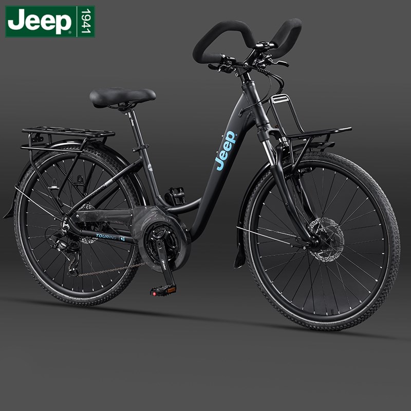 吉普车旅行自行车蝴蝶车把男子和女子变I速公路山地自行车长途自