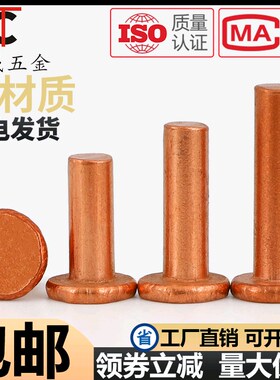国标纯紫铜 敲击式实心平头铆钉 铜平帽铜钉全M2M2.5M3M4M5M6M8mm
