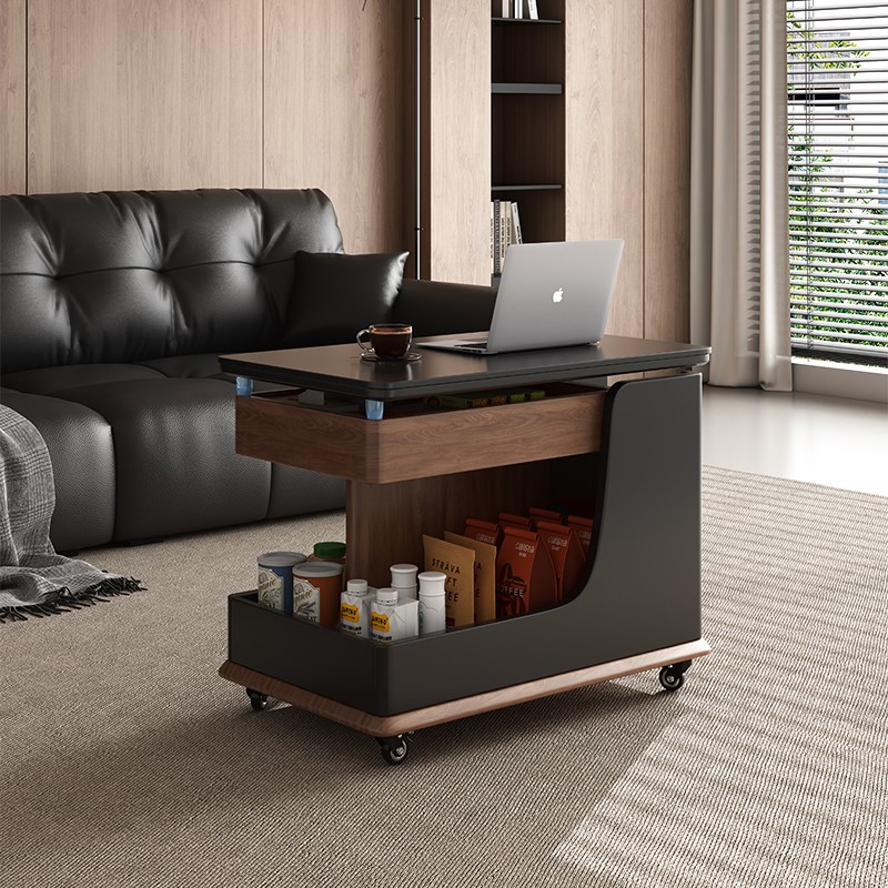 实木升降茶几桌小户型客厅家用沙发边柜阳台O可移动小推车巴士边