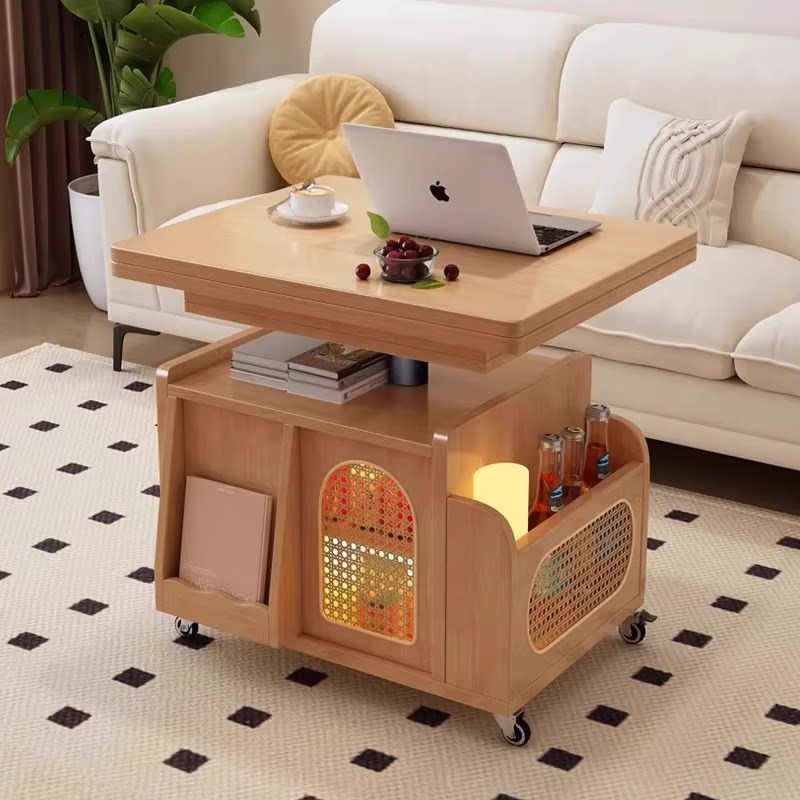 升降茶几折叠移动推车实木茶台茶桌小户I型客厅多功能沙发餐桌两
