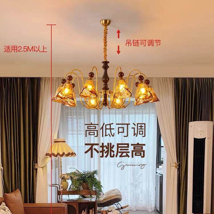 法式中风客厅吊灯珀光新款玻美拉925德复古实古灯木卧室主餐厅璃