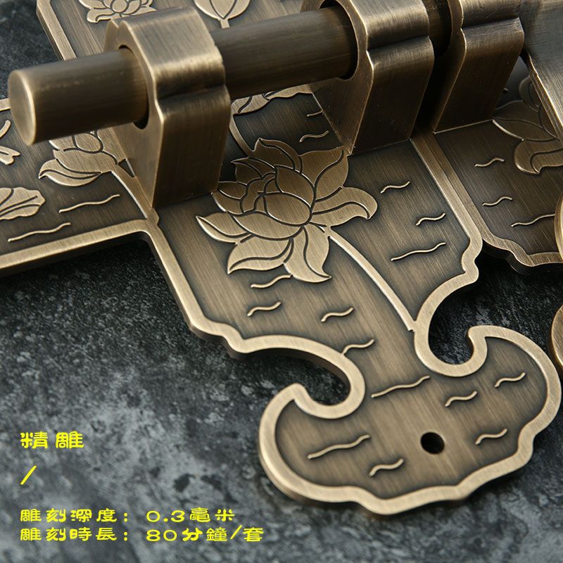福安中式黄铜加厚大门插销老式木门锁花园庭院门闩仿古门扣铜门栓