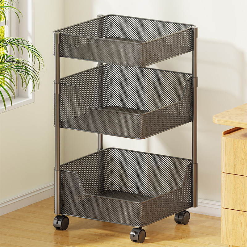 桌边收纳置物架可移动多层带轮小推车家用落地零食收纳.筐书籍收