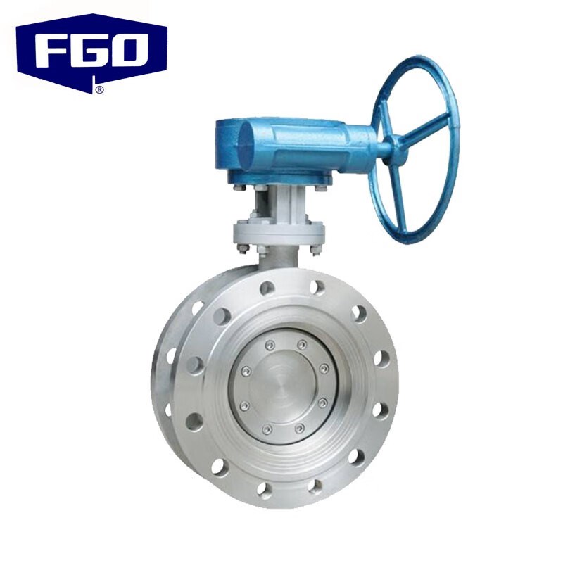 FGO三偏心硬密封蝶阀涡轮传动不锈钢304法兰 PN16 D343W-16PDN100