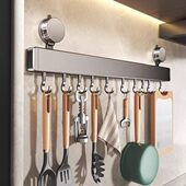 免打孔吸盘厨房挂钩架挂杆壁挂多功能厨具锅铲勺子挂架收纳置物架