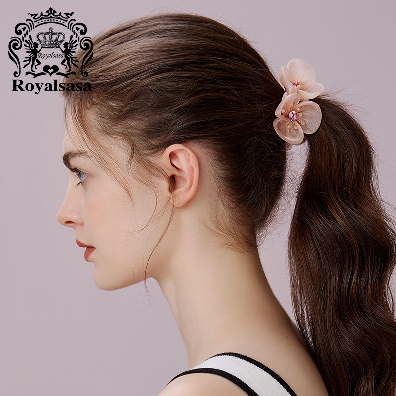 皇家莎莎水钻花朵大肠发圈简约气质头绳女新款皮筋V扎马尾耐用发