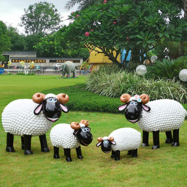 卡通羊玻璃钢雕塑 小区花园户外草坪卷毛羊摆件 园林景观动物小品