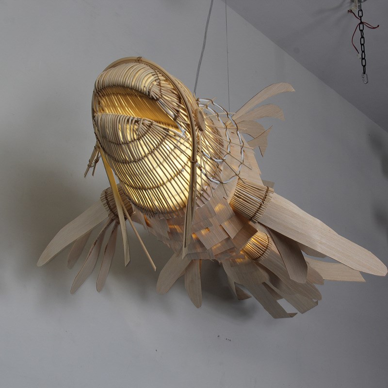 木艺鱼型新中h式简约火锅店咖啡厅茶楼售楼部酒店大堂工程灯吊灯