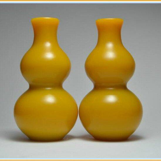 博山琉璃名贵色料鸡油黄老琉璃葫芦平安福禄收藏摆件高15厘米料器