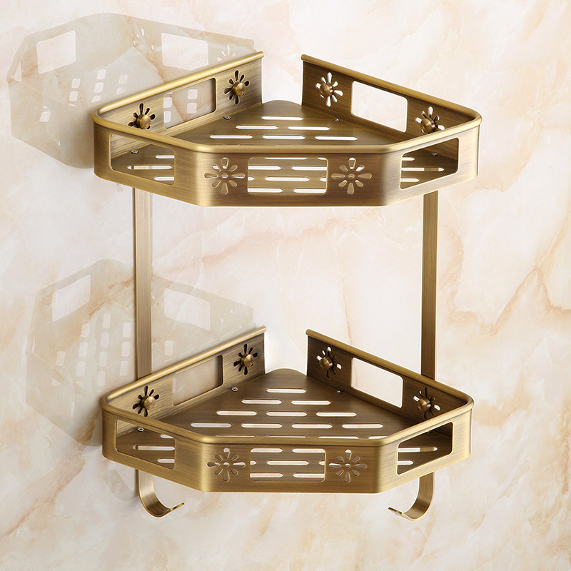仿古浴室a复古浴室铜篮全铜置物架欧式三角架仿古单层双层转角挂