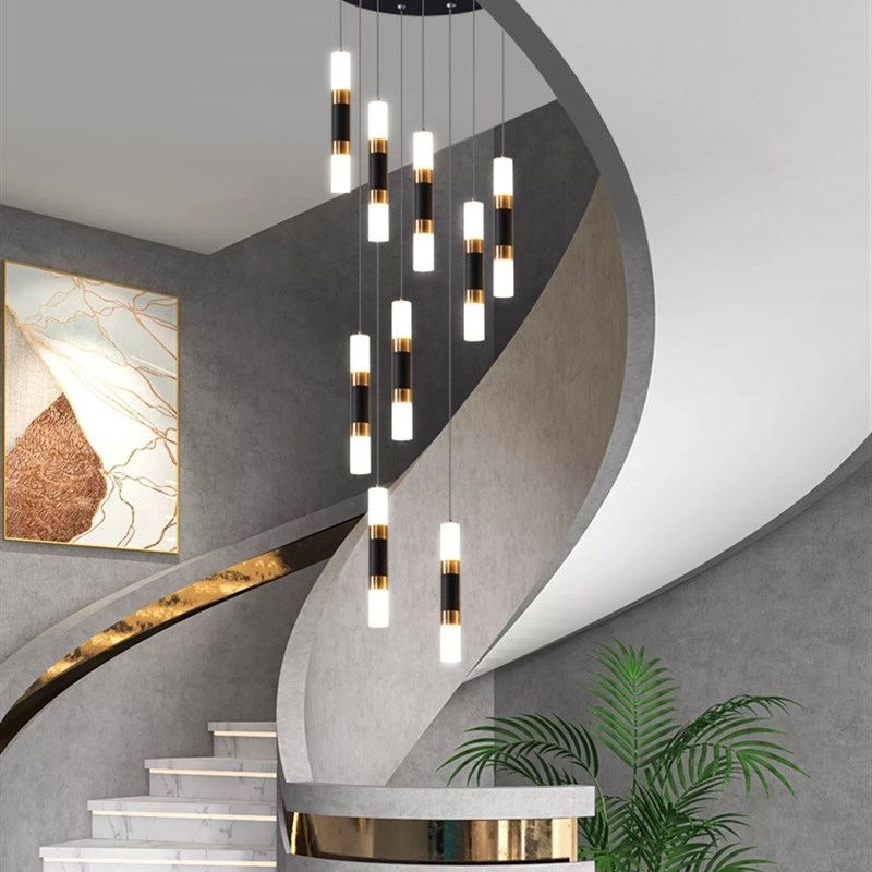 楼梯长吊灯现代简约轻奢旋转复式楼别墅客N厅餐厅跃层挑高大吊灯