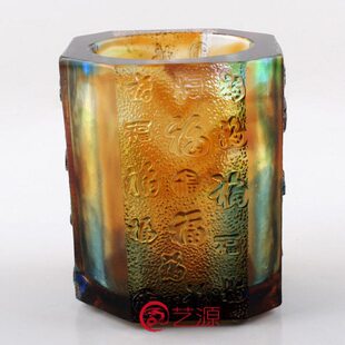 琉璃摆件百福笔筒 送同事朋友长辈老师领导的生日礼物 实用 书房