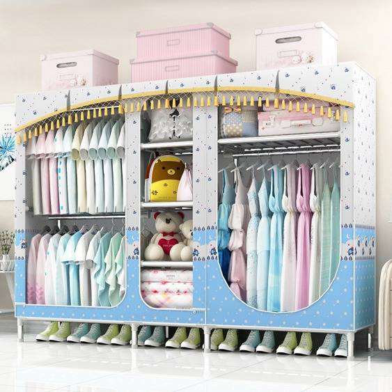 全封闭布艺简易布衣柜钢架组装钢管加粗加固简约现代经济型大衣橱