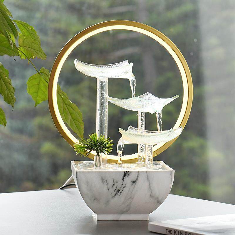 创视意荷叶客厅循环流水约喷泉摆件简小型办桌公面电DTZ柜装饰品