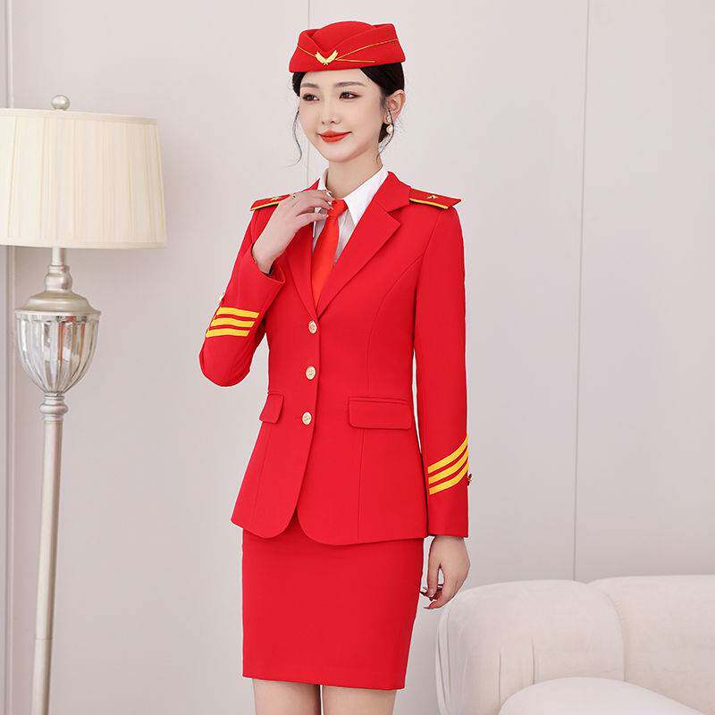 包邮新款红色鼓乐队服装女空姐广场舞制服套装高档洋气新款时尚一