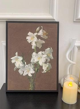 A188vJ8S式卉复古小众艺术插卧室美边柜装饰画中古风百合花花餐厅