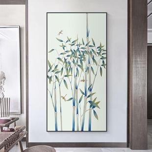 水竹奏清音中式玄关竹奏清音装饰画竖过道挂画竹子风竹报平版安壁