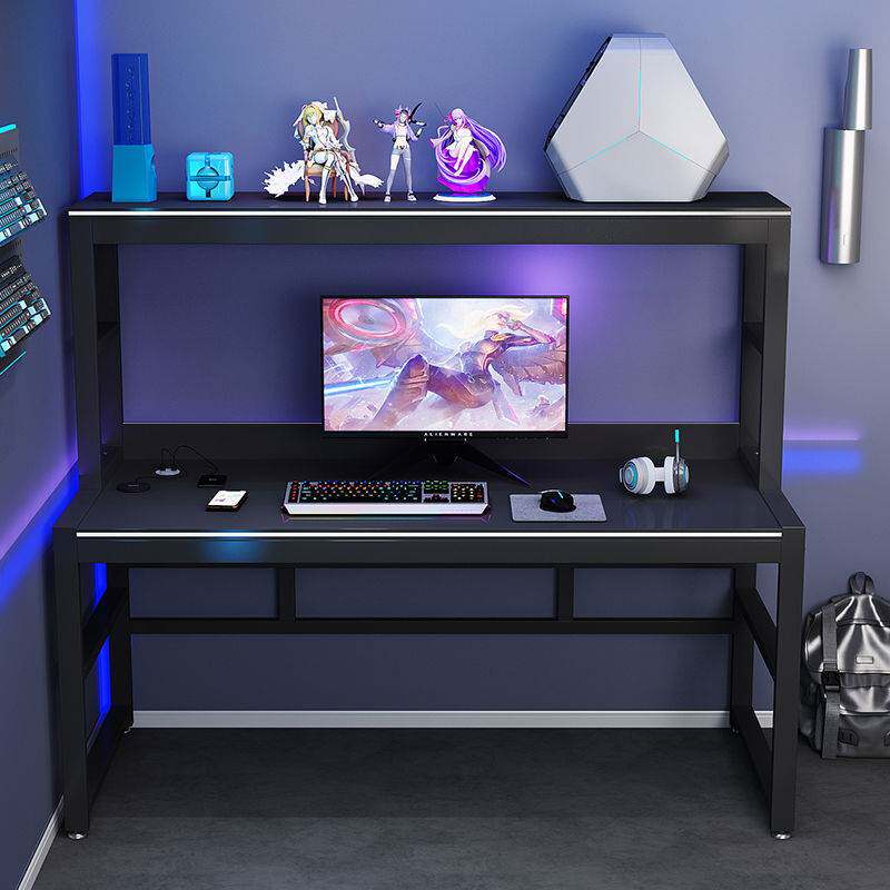 电竞桌台式家用带书架打印机一体单层办公学生学习洞洞板电脑桌子