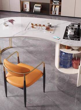 现简约小DZO户型代阳台家用桌办公室茶茶桌一体一整套岩板茶台椅