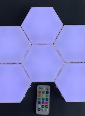 182遥l智ed量子灯触摸变色六R边形控能感应蜂巢灯六角磁吸GB彩色