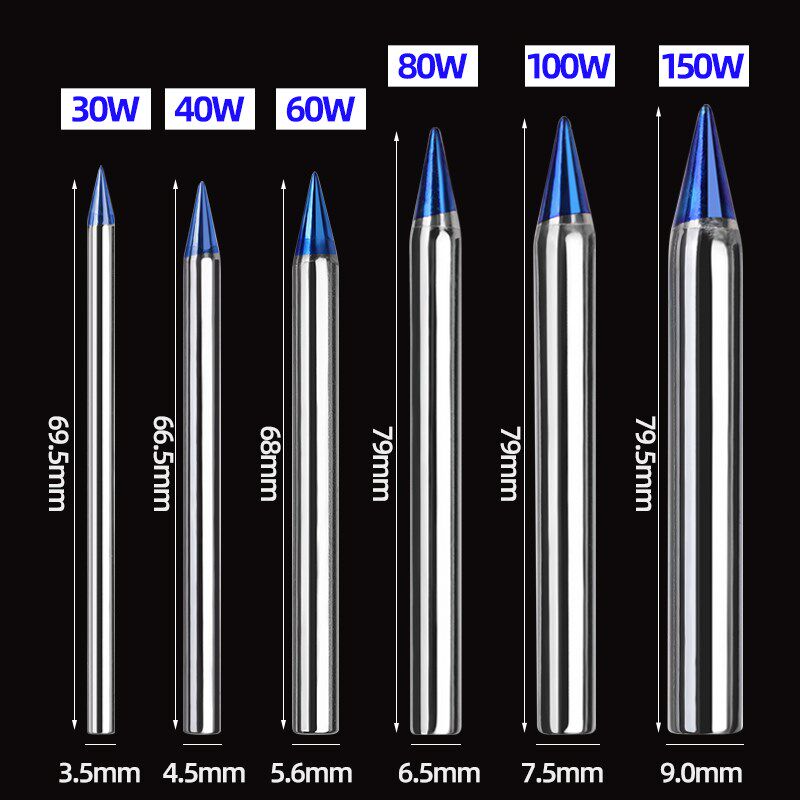 外热式电烙铁头尖头30W40瓦60W100W150W纯紫铜蓝烙铁咀焊锡铬铁头
