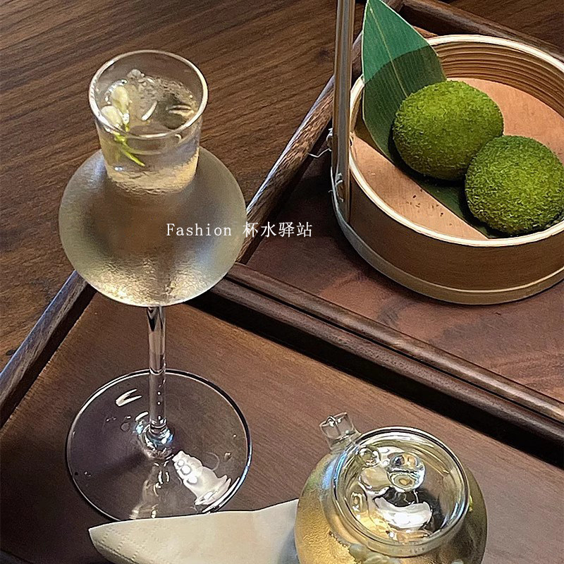 新中式冷萃茶杯玻璃杯茶馆品鉴酒杯高脚闻香杯鸡尾酒杯冷泡茶杯子