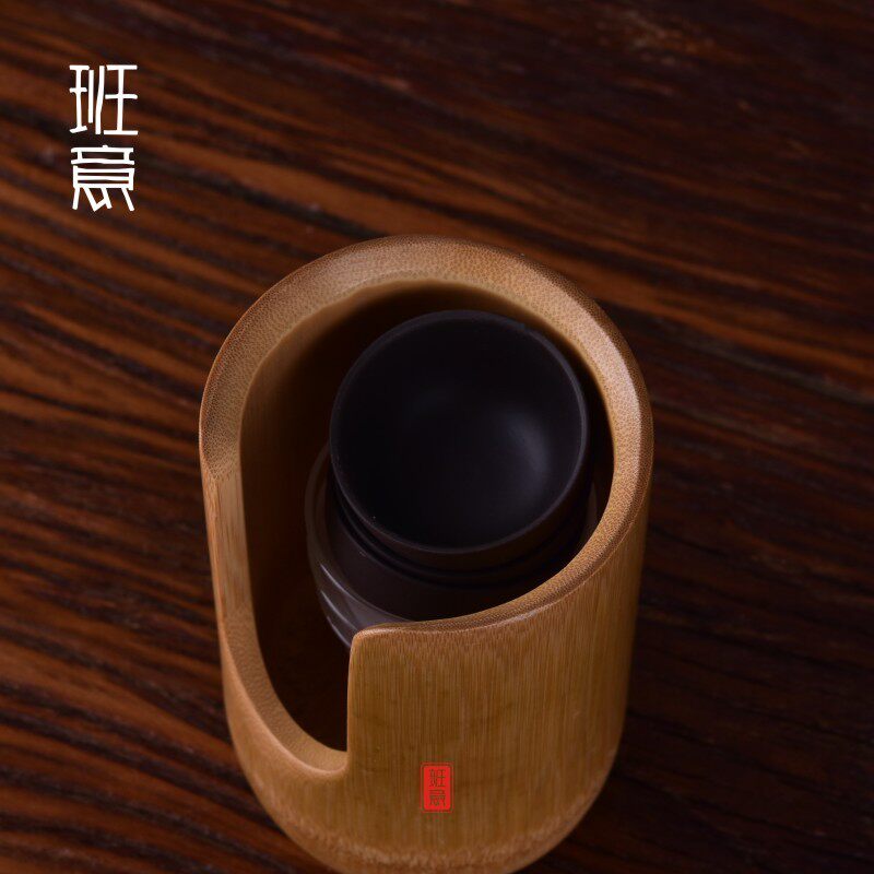 班意 茶杯笼日式竹杯篓茶杯收纳筒茶杯架收纳盒 功夫茶具茶道零配