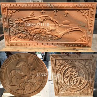 石头雕刻浮雕花开富贵麒麟玄关荷花鱼屏风梅兰竹菊五福字临门壁画