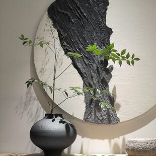 黑色陶罐陶瓷花瓶摆件禅意插花花器侘寂风中式现代高级感粗陶花盆