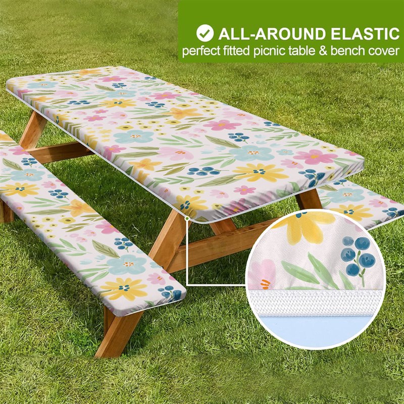 户外防风c防尘布套桌花捕梦网款野餐桌套连长椅套3件套弹性贴