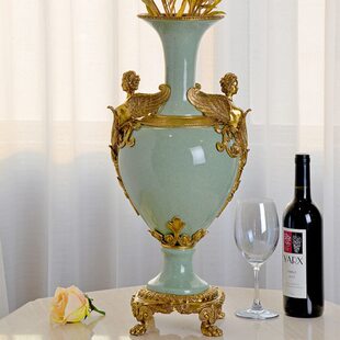 新古典陶瓷配铜大花瓶工艺品家装饰品 欧式配饰家居饰品奢华摆件
