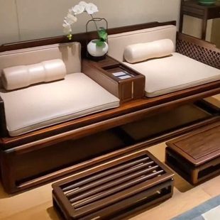 罗汉床新中式实木小户型禅意卧榻明式家具乌金木罗汉沙发床榻