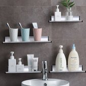 免打孔卫生间墙上置物架洗手间壁挂铝合金浴室黑色洗漱台收纳架