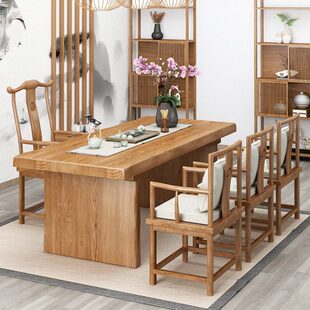 实木大板泡茶桌功夫茶几新中式原木loft办公桌椅组合大班台老板桌