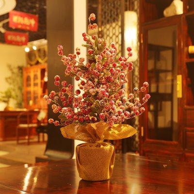 圣诞装饰迷你红果樱桃球桌面柜台商场银行摆件装饰品场景布置套餐