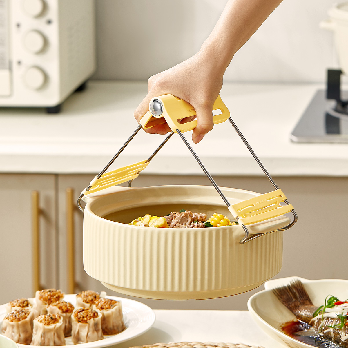 自动固定防烫夹不锈钢取碗夹家用硅胶夹盘子神Q器提盘器烤盘蒸锅