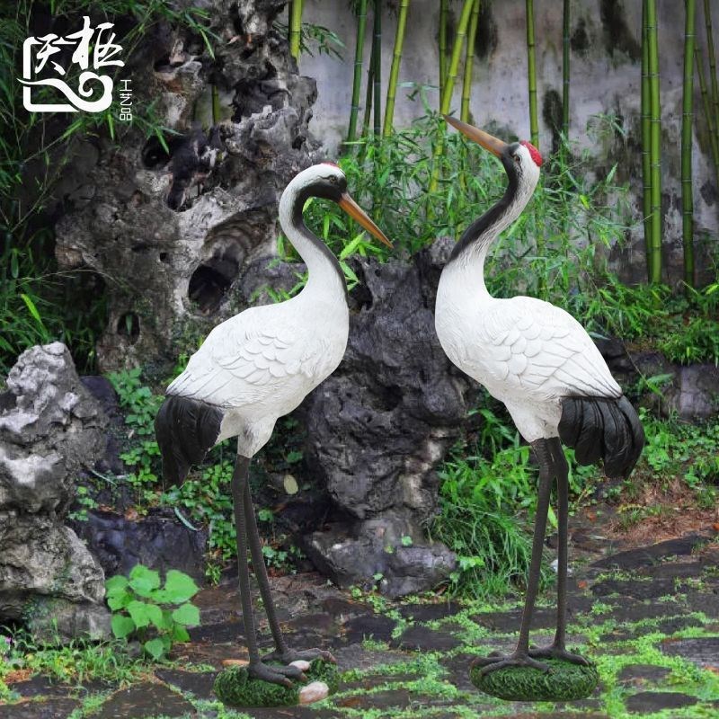 彷真仙鹤丹顶鹤摆j件户外别墅庭院水池水景装饰玻璃纤维雕塑模型