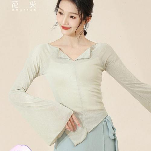 花尖古典舞飘逸身韵修身喇叭袖V领长袖中国舞基训形体服中国舞服